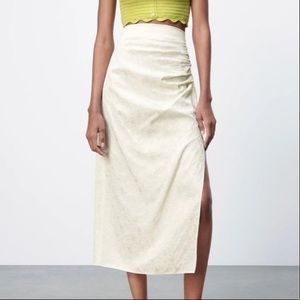 Zara draped off white satin skirt